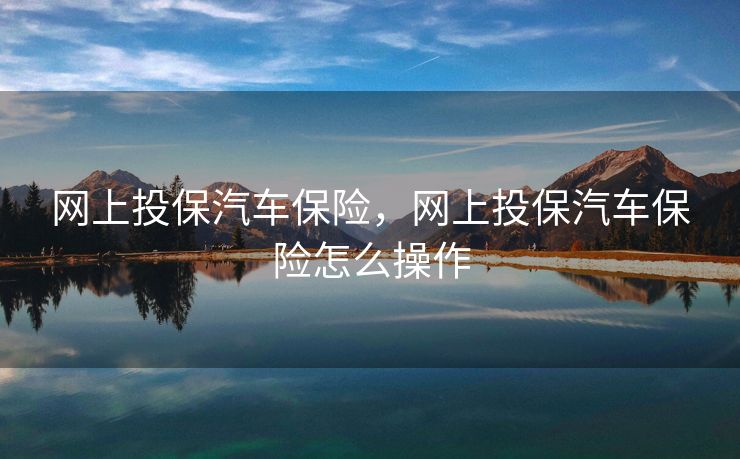 网上投保汽车保险，网上投保汽车保险怎么操作