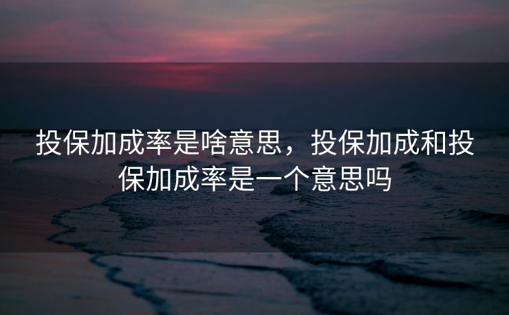 投保加成率是啥意思，投保加成和投保加成率是一个意思吗